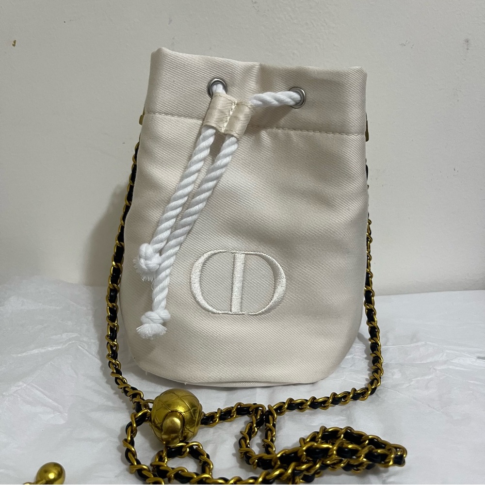 Christian Dior Drawstring Pouch Beaute Bag Crossbody Cosmetic Twill - Picture 3 of 11